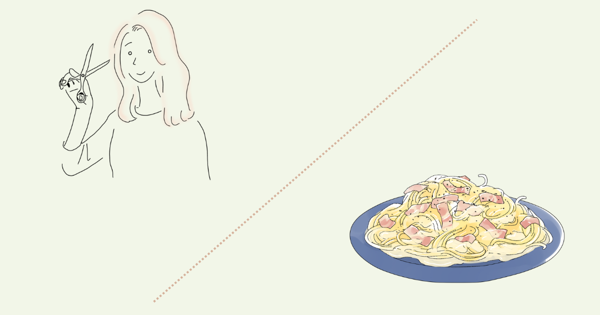 女性美容師とパスタのイラスト